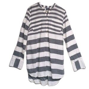 Merona Tunic Top Women Medium Stripes Nautical V-Neck Collarless Navy Cream M